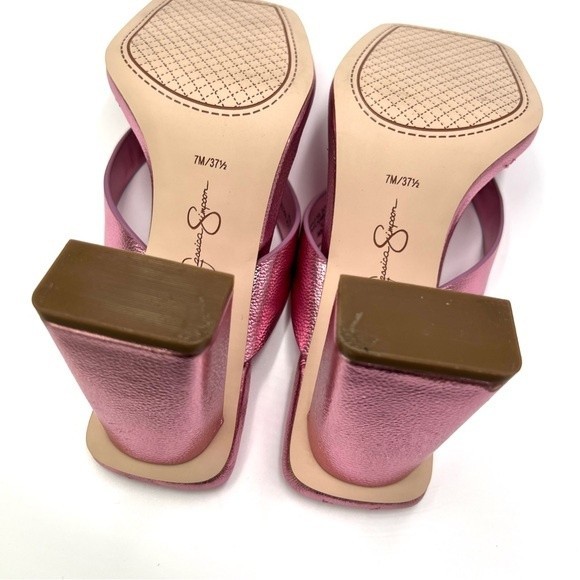 Jessica Simpson Size‎ 7 Zayde Metallic Barbie Pink Slip On Sandals Heels Shoes - Picture 13 of 16